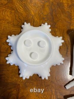 Fenton Vintage White Milk Glass Silver Crest Three 3 Horn Epergne (M)