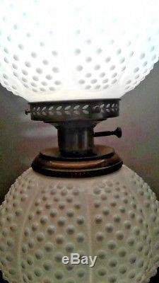 Fenton Vintage White milk glass White Hobnail Double Ball Lamp gone w the wind