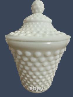 Fenton White Hobnail Milk Glass Honey Jar With Lid Mid-Century Vintage