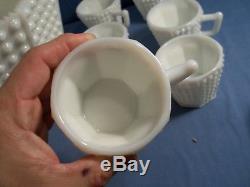 Fenton White Hobnail Milk Glass Octagonal Punch Bowl Set Bowl, Ladle, 12 Cups
