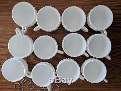 Fenton White Hobnail Milk Glass Punch Bowl Pedestal Base 12 cups Holy Grail