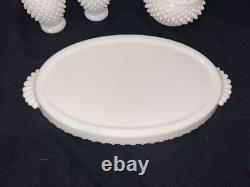 Fenton White Hobnail Milk Glass Vanity set perfumes and powder box & Tray