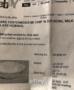 Fenton White Hobnail Milkglass Very Rare Chip And Dip Bowl