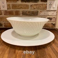 Fenton White Hobnail Punch Bowl with Underplate