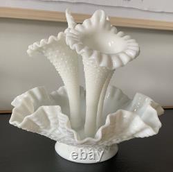 Fenton White Milk Glass Epergne Vase Centerpiece with 3 Removable Horns