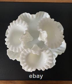 Fenton White Milk Glass Epergne Vase Centerpiece with 3 Removable Horns
