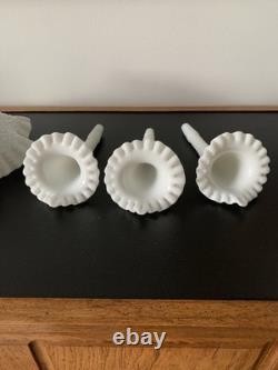 Fenton White Milk Glass Epergne Vase Centerpiece with 3 Removable Horns