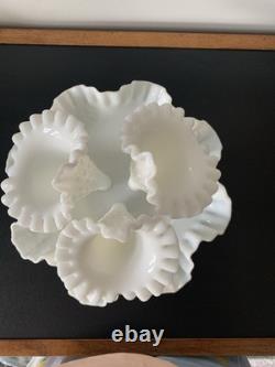 Fenton White Milk Glass Epergne Vase Centerpiece with 3 Removable Horns