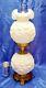 Fenton White Milk Glass Gone With The Wind Hurricane Poppy Table Lamp