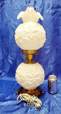 Fenton White Milk Glass Gone With The Wind Hurricane Poppy Table Lamp