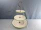 Fenton White Milk Glass Green Emerald Crest 3 Tier Handled Tidbit Serving Tray