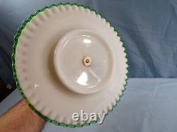 Fenton White Milk Glass Green Emerald Crest 3 Tier Handled Tidbit Serving Tray