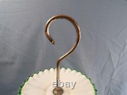 Fenton White Milk Glass Green Emerald Crest 3 Tier Handled Tidbit Serving Tray