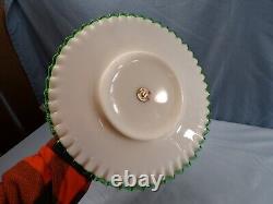 Fenton White Milk Glass Green Emerald Crest 3 Tier Handled Tidbit Serving Tray 2