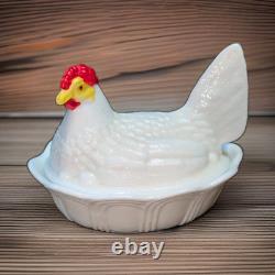 Fenton White Milk Glass Hen on Nest Covered Dish with Lid, Excellent Condition