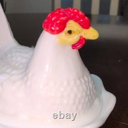 Fenton White Milk Glass Hen on Nest Covered Dish with Lid, Excellent Condition