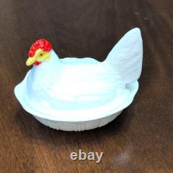 Fenton White Milk Glass Hen on Nest Covered Dish with Lid, Excellent Condition