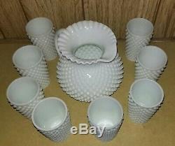 Fenton White Milk Glass Hobnail 8 Pitcher & 8 5 Tumblers Set, Vintage, EUC