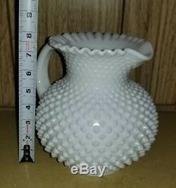 Fenton White Milk Glass Hobnail 8 Pitcher & 8 5 Tumblers Set, Vintage, EUC