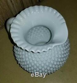 Fenton White Milk Glass Hobnail 8 Pitcher & 8 5 Tumblers Set, Vintage, EUC