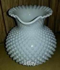 Fenton White Milk Glass Hobnail 8 Pitcher & 8 5 Tumblers Set, Vintage, EUC