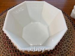 Fenton White Milk Glass Hobnail 8 Sided Punch Bowl Set With 12 Cups And Ladle