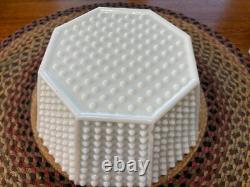 Fenton White Milk Glass Hobnail 8 Sided Punch Bowl Set With 12 Cups And Ladle