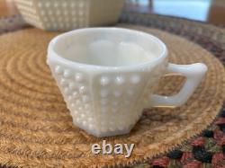 Fenton White Milk Glass Hobnail 8 Sided Punch Bowl Set With 12 Cups And Ladle