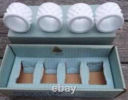 Fenton White Milk Glass Hobnail Napkin Rings Set Of 4 in Original Box Vintage