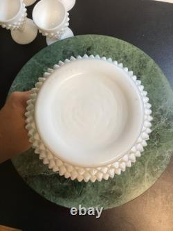 Fenton White Milk Glass Hobnail Wine Set Decanter with Stopper and 6 Goblets