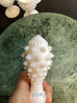 Fenton White Milk Glass Hobnail Wine Set Decanter with Stopper and 6 Goblets