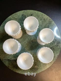 Fenton White Milk Glass Hobnail Wine Set Decanter with Stopper and 6 Goblets
