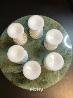 Fenton White Milk Glass Hobnail Wine Set Decanter with Stopper and 6 Goblets