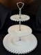 Fenton White Milk Glass Silver Crest 3 Tier Handled Tidbit Serving Tray