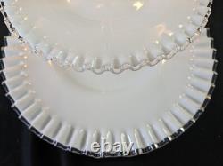 Fenton White Milk Glass Silver Crest 3 Tier Handled Tidbit Serving Tray