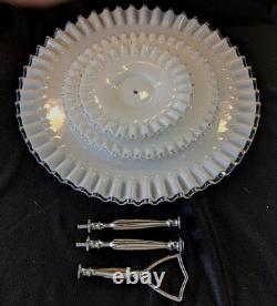 Fenton White Milk Glass Silver Crest 3 Tier Handled Tidbit Serving Tray