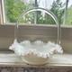 Fenton White & Milk Glass Round Decorative Basket Ruffled Edge Handle 11x11x8
