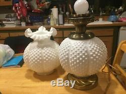 Fenton milk glass hobnail'Gone With The Wind' double-globe lamp XC