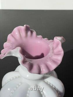 Fenton milk glass lilac cased ribbed melon vase