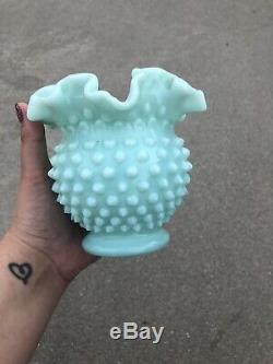 Fenton turquoise Blue milk glass Hobnail Vase