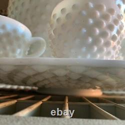Fenton white hobnail punch bowl with underplate and glasses you pick which set