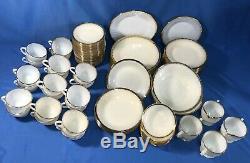 Fire King 86 Piece Set White Swirl Milk Glass with Gold Trim Anchor Hocking Dishes