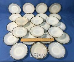 Fire King 86 Piece Set White Swirl Milk Glass with Gold Trim Anchor Hocking Dishes