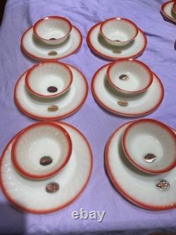 Fire King Anchor Hocking Ivory Swirl Sunrise Service For Six
