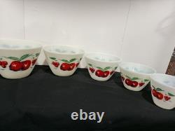 Fire-King Apple Mixing Bowl Set of 5. Vintage Anchor Hocking Milk Glass