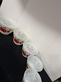 Fire-King Apple Mixing Bowl Set of 5. Vintage Anchor Hocking Milk Glass