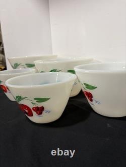 Fire-King Apple Mixing Bowl Set of 5. Vintage Anchor Hocking Milk Glass