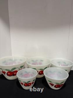 Fire-King Apple Mixing Bowl Set of 5. Vintage Anchor Hocking Milk Glass