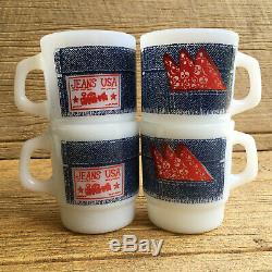 Fire King Denim Blue Jeans USA Milk Glass Mugs Anchor Hocking Vintage Original