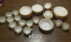 Fire King Dish Set Milk Glass Swirl White WITH GOLD TRIM DISHES